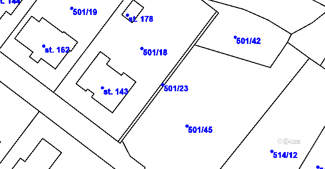 Parcela st. 501/23 v KÚ Lesní Hluboké, Katastrální mapa