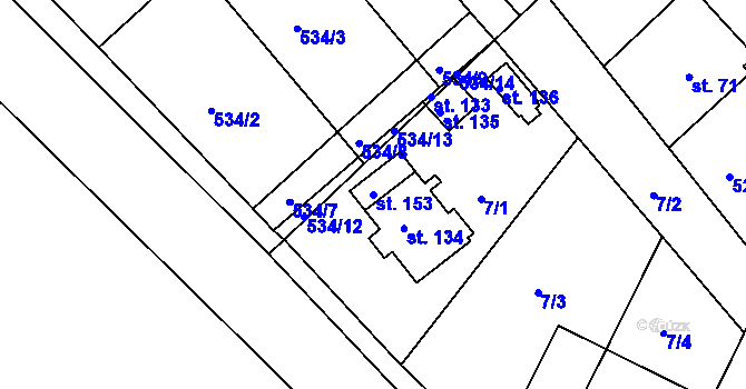 Parcela st. 153 v KÚ Lesní Hluboké, Katastrální mapa