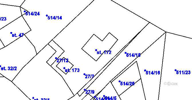 Parcela st. 172 v KÚ Lesní Hluboké, Katastrální mapa