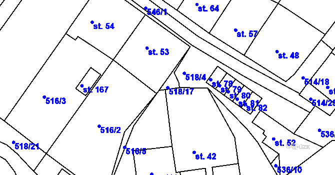 Parcela st. 518/17 v KÚ Lesní Hluboké, Katastrální mapa