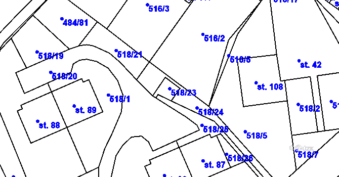 Parcela st. 518/23 v KÚ Lesní Hluboké, Katastrální mapa