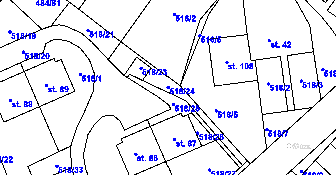 Parcela st. 518/24 v KÚ Lesní Hluboké, Katastrální mapa