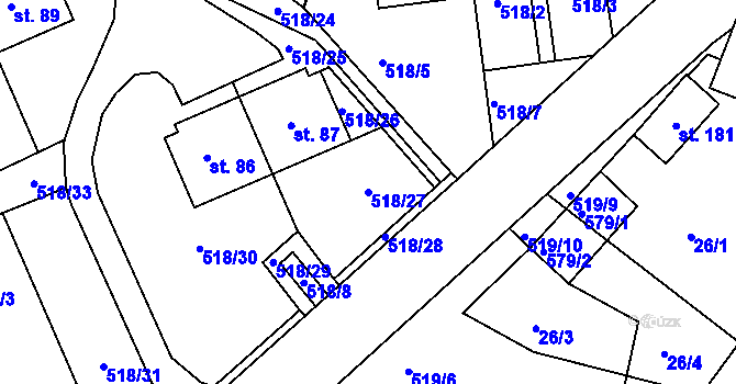 Parcela st. 518/27 v KÚ Lesní Hluboké, Katastrální mapa