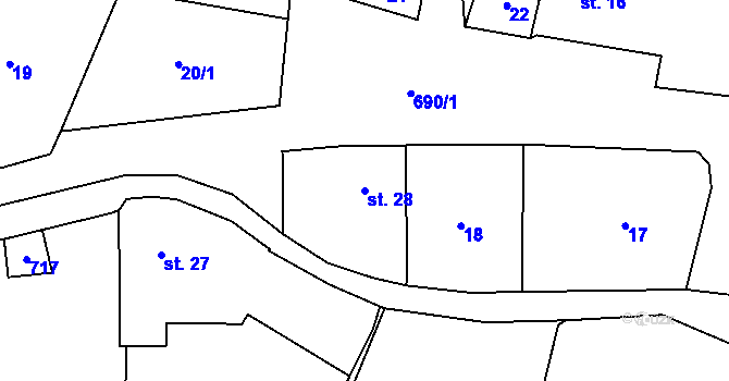 Parcela st. 28 v KÚ Lesní Jakubov, Katastrální mapa
