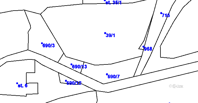 Parcela st. 39/2 v KÚ Lesní Jakubov, Katastrální mapa