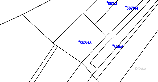 Parcela st. 567/13 v KÚ Lesní Jakubov, Katastrální mapa
