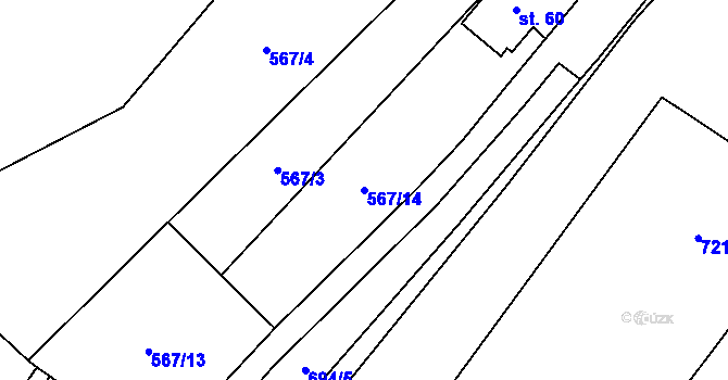 Parcela st. 567/14 v KÚ Lesní Jakubov, Katastrální mapa