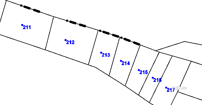 Parcela st. 213 v KÚ Lesní Jakubov, Katastrální mapa