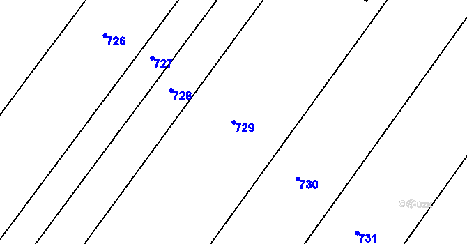 Parcela st. 729 v KÚ Lesní Jakubov, Katastrální mapa