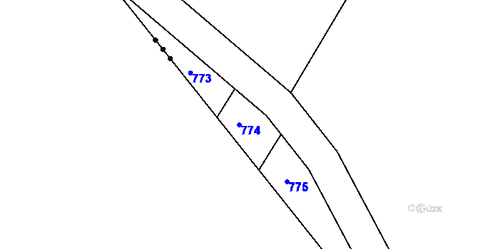 Parcela st. 774 v KÚ Lesní Jakubov, Katastrální mapa