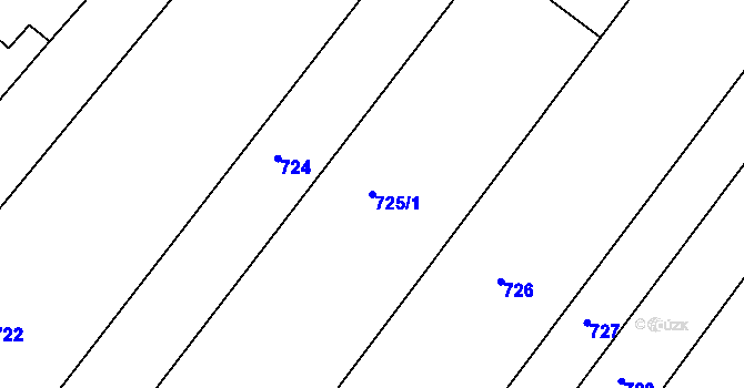 Parcela st. 725/1 v KÚ Lesní Jakubov, Katastrální mapa