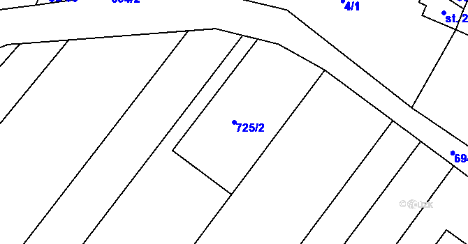 Parcela st. 725/2 v KÚ Lesní Jakubov, Katastrální mapa