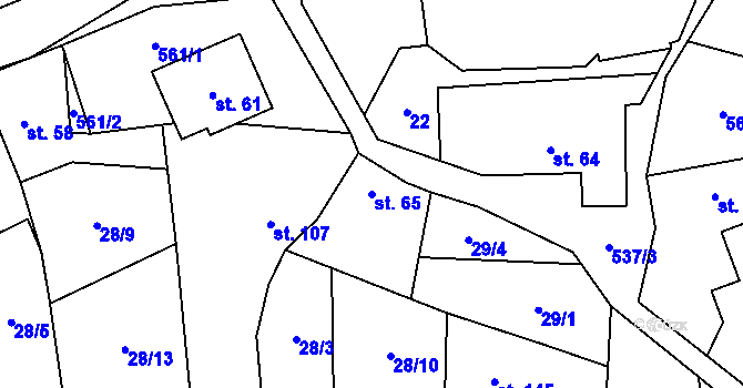 Parcela st. 65 v KÚ Lesnice, Katastrální mapa