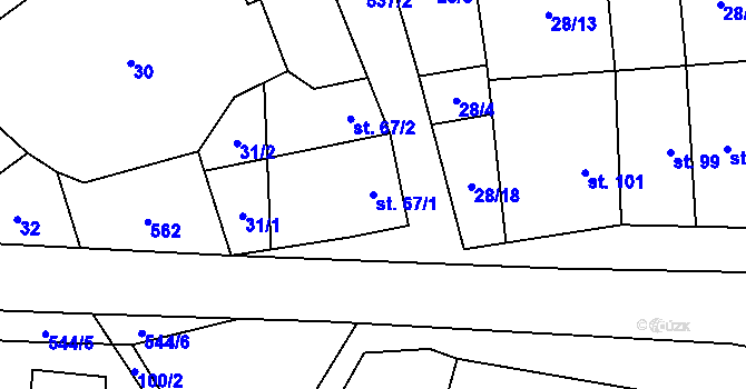 Parcela st. 67/1 v KÚ Lesnice, Katastrální mapa