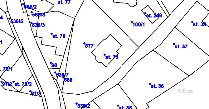 Parcela st. 75 v KÚ Lesnice, Katastrální mapa