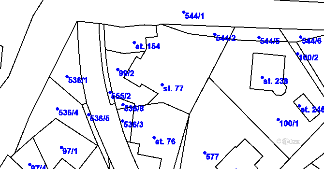 Parcela st. 77 v KÚ Lesnice, Katastrální mapa