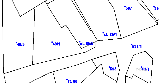 Parcela st. 85/2 v KÚ Lesnice, Katastrální mapa