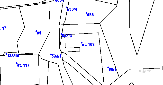 Parcela st. 108 v KÚ Lesnice, Katastrální mapa