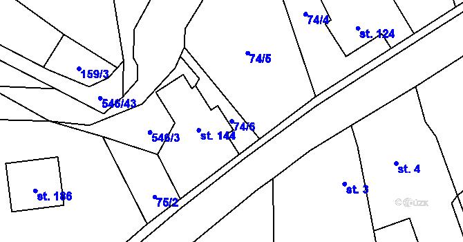 Parcela st. 74/6 v KÚ Lesnice, Katastrální mapa