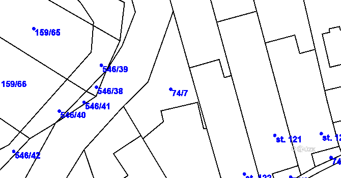 Parcela st. 74/7 v KÚ Lesnice, Katastrální mapa