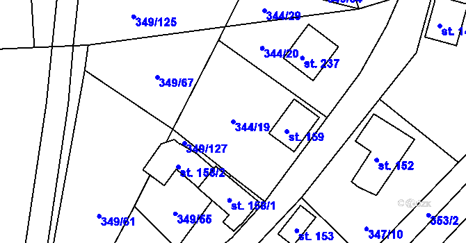 Parcela st. 344/19 v KÚ Lesnice, Katastrální mapa