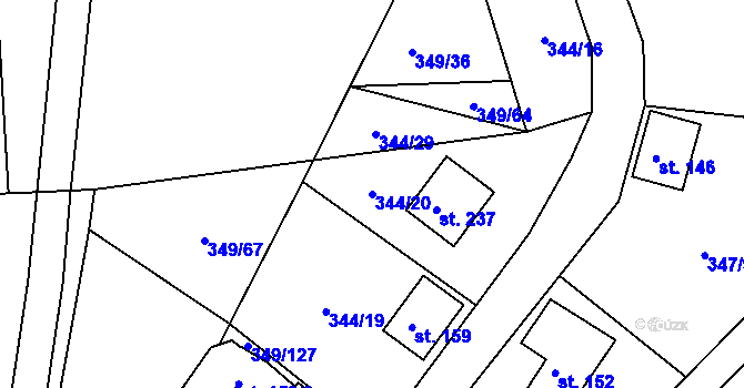 Parcela st. 344/20 v KÚ Lesnice, Katastrální mapa