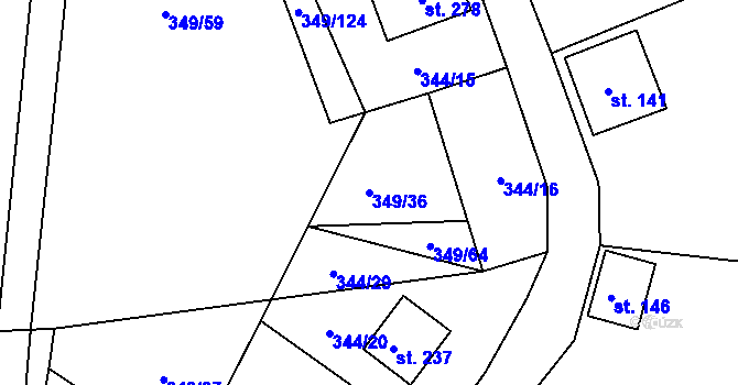 Parcela st. 349/36 v KÚ Lesnice, Katastrální mapa