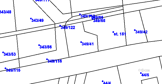 Parcela st. 349/41 v KÚ Lesnice, Katastrální mapa