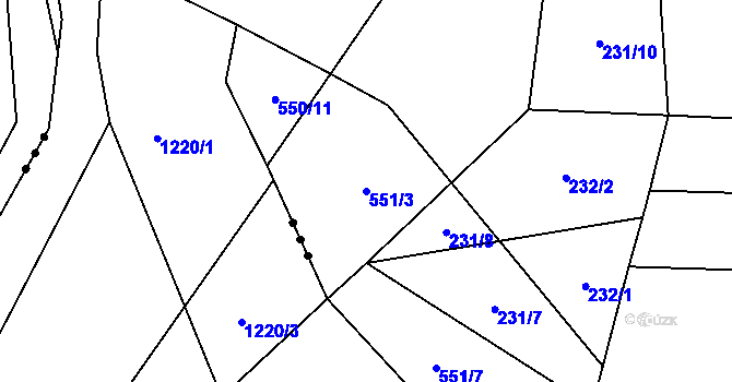 Parcela st. 551/3 v KÚ Lesnice, Katastrální mapa