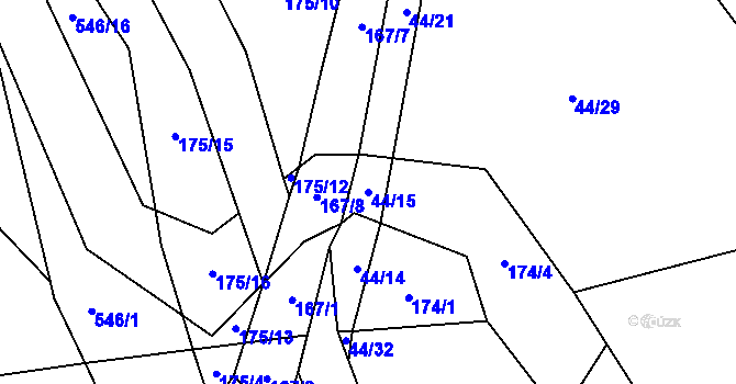 Parcela st. 44/15 v KÚ Lesnice, Katastrální mapa