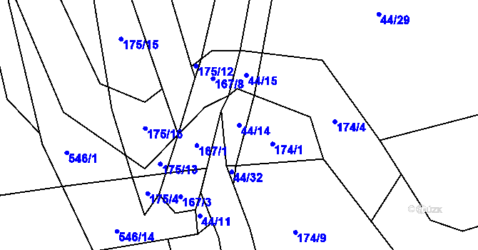 Parcela st. 44/14 v KÚ Lesnice, Katastrální mapa