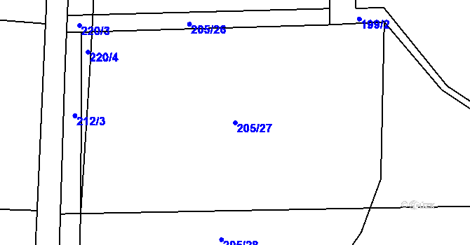 Parcela st. 205/27 v KÚ Lesnice, Katastrální mapa