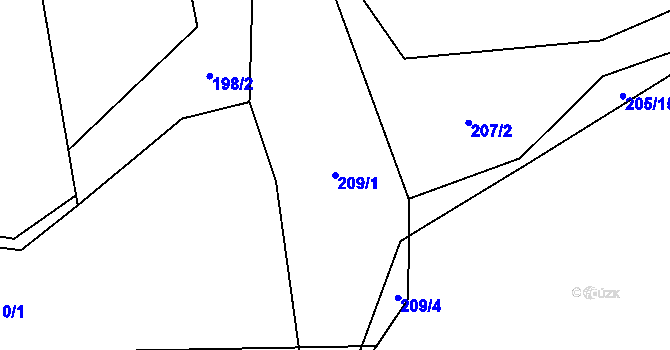 Parcela st. 209/1 v KÚ Lesnice, Katastrální mapa