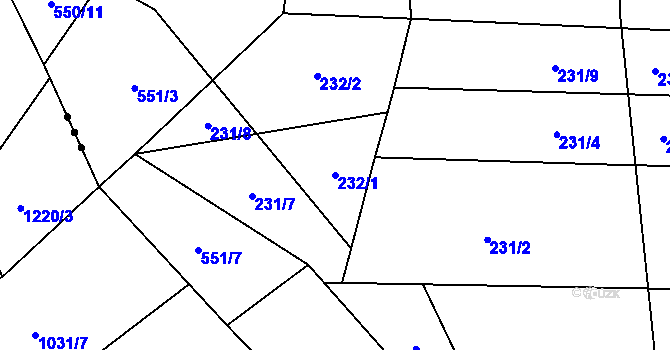 Parcela st. 232/1 v KÚ Lesnice, Katastrální mapa