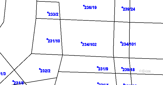 Parcela st. 234/102 v KÚ Lesnice, Katastrální mapa