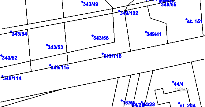 Parcela st. 349/116 v KÚ Lesnice, Katastrální mapa