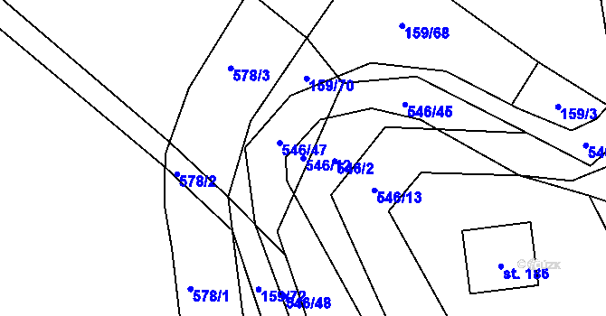 Parcela st. 546/12 v KÚ Lesnice, Katastrální mapa