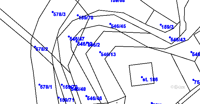 Parcela st. 546/13 v KÚ Lesnice, Katastrální mapa