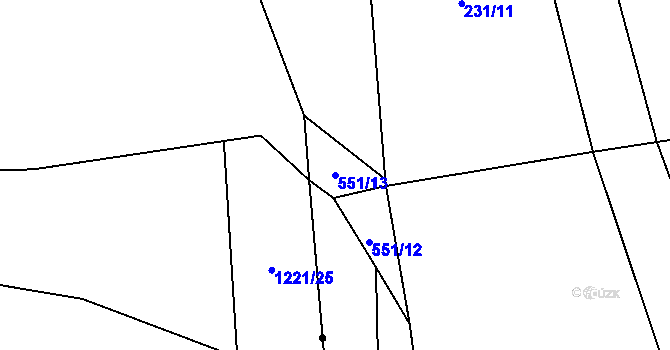Parcela st. 551/13 v KÚ Lesnice, Katastrální mapa