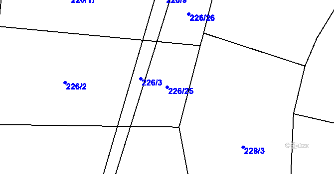 Parcela st. 226/25 v KÚ Lesonice, Katastrální mapa
