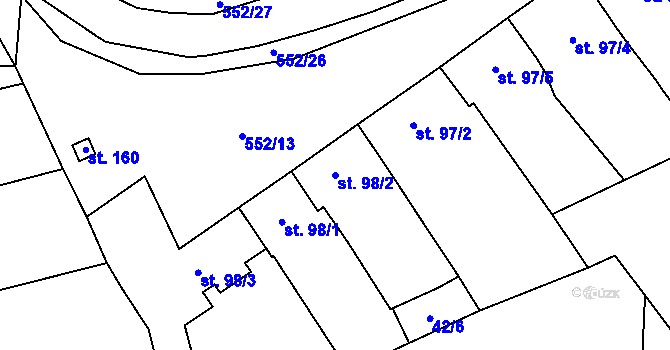 Parcela st. 98/2 v KÚ Lesonice, Katastrální mapa