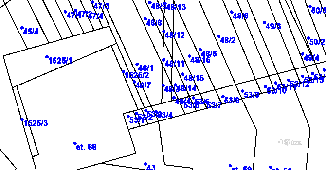Parcela st. 48/3 v KÚ Lesonice u Moravského Krumlova, Katastrální mapa