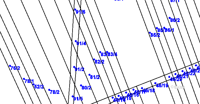 Parcela st. 83/3 v KÚ Lesonice u Moravského Krumlova, Katastrální mapa