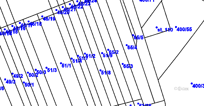 Parcela st. 51/9 v KÚ Lesonice u Moravského Krumlova, Katastrální mapa
