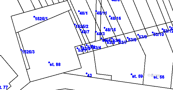 Parcela st. 53/3 v KÚ Lesonice u Moravského Krumlova, Katastrální mapa