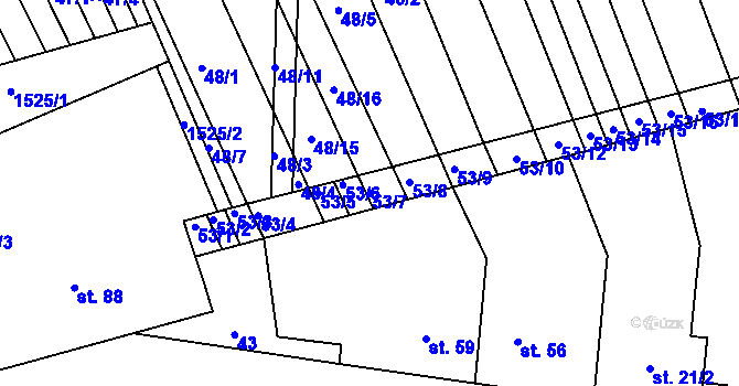 Parcela st. 53/7 v KÚ Lesonice u Moravského Krumlova, Katastrální mapa