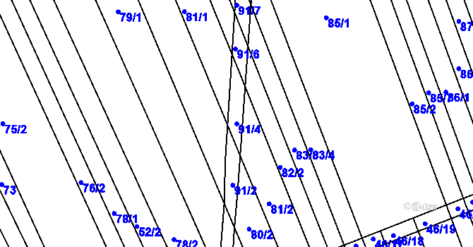 Parcela st. 91/4 v KÚ Lesonice u Moravského Krumlova, Katastrální mapa