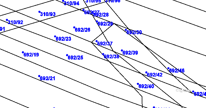 Parcela st. 692/38 v KÚ Lesonice u Moravského Krumlova, Katastrální mapa