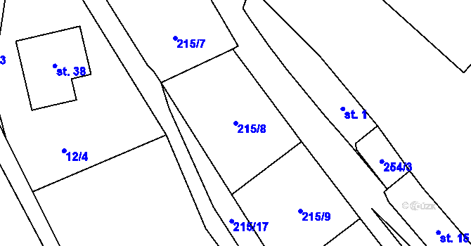 Parcela st. 215/8 v KÚ Kozlov u Lesoňovic, Katastrální mapa