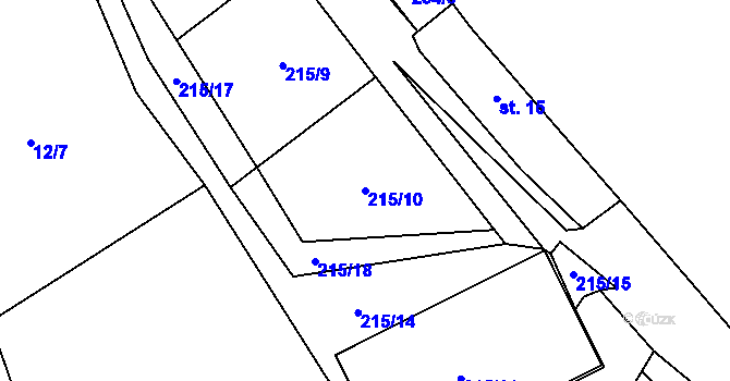 Parcela st. 215/10 v KÚ Kozlov u Lesoňovic, Katastrální mapa